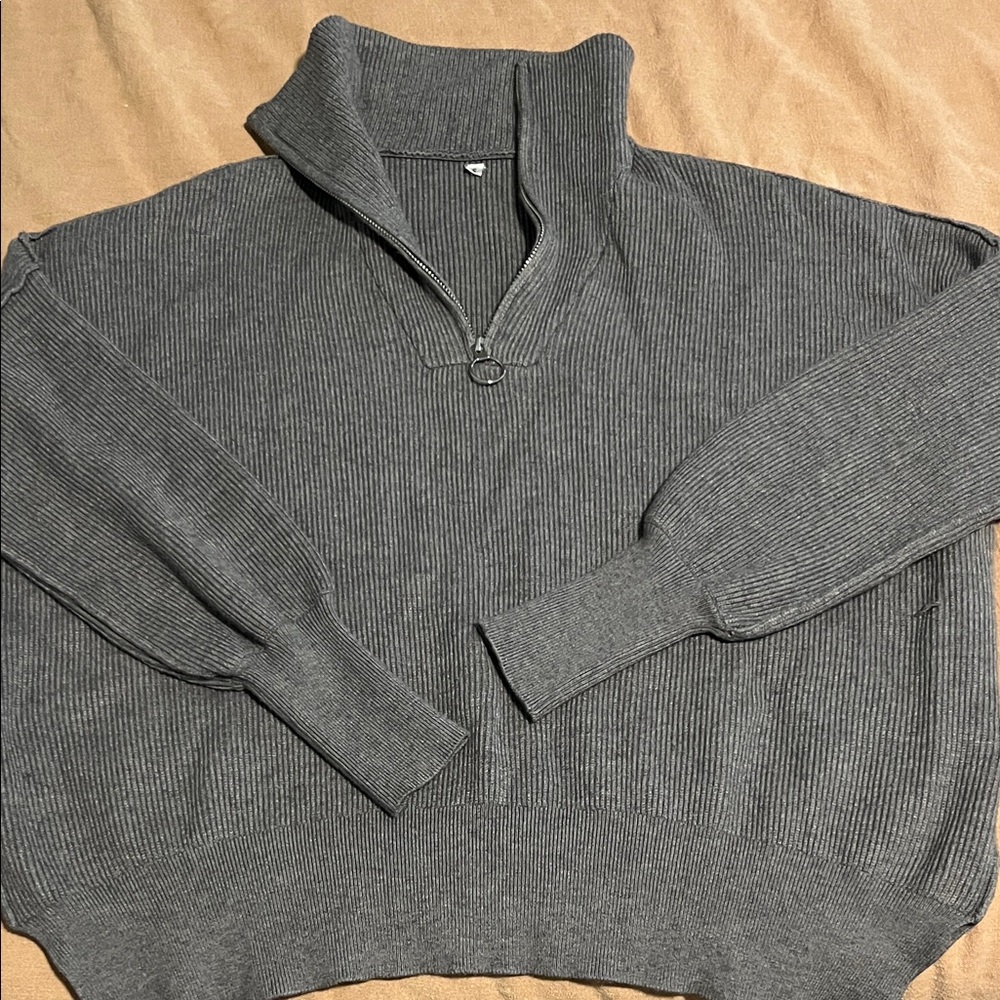 Gray Half-Zip oversized sweater